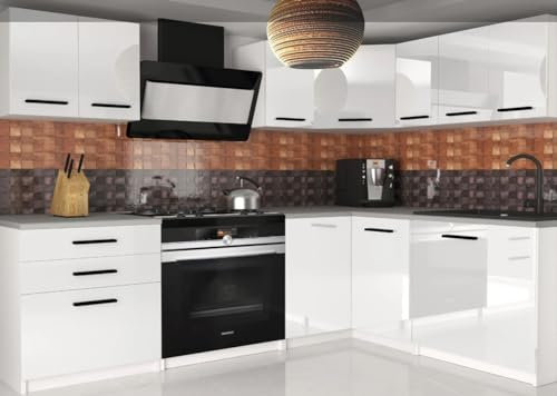 NAKA Eckküche Küchenschrank-Set Küchenzeile mit Arbeitsplatte Küchenblock 2X Küchenunterschrank 5X Hängeschrank 1x Spülenunterschrank Weiß