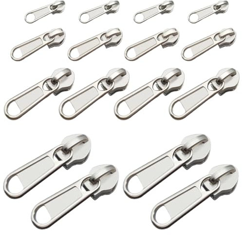 EBHO 16 Pezzi Addensato Cursore Cerniera Ricambio Cerniere Lampo, Cerniere Universali Instant Fix Zipper di Ricambio per Giacca, Cappotto, Valigia