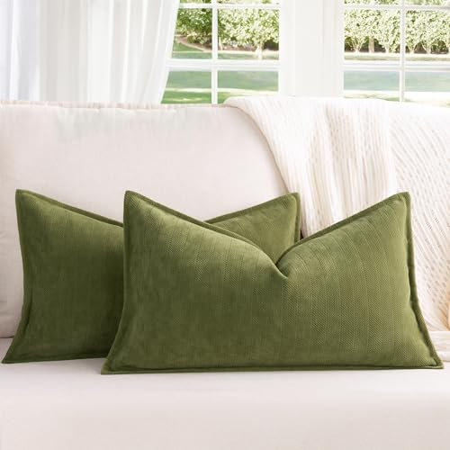 ZWJD Oliv Grün Kissenbezug 30x50 2er Set Chenille Kissenbezüge Sofakissen Kissenhüllen mit elegantem Design, weiche und luxuriöse dekorative Dekokissen für Couch, Bett und Heimdekoration