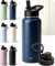 KIVY Edelstahl Trinkflasche mit Strohhalm 1l inkl. 2 Deckel - Getränke 24h Kalt | 18 Heiß - Sport Trinkflasche 1 liter - Thermosflasche mit Strohhalm - Water bottle with straw - Gym Bottle