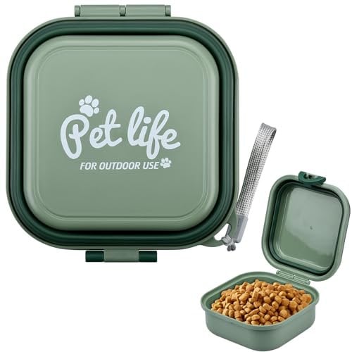 KINGOZOYI Tragbarer Faltbarer Hundenapf, 2 in 1 Futternapf Reisenapf mit Deckel und Karabiner, 400+400ml, Grün, für Hunde und Katzen, zu Hause oder unterwegs