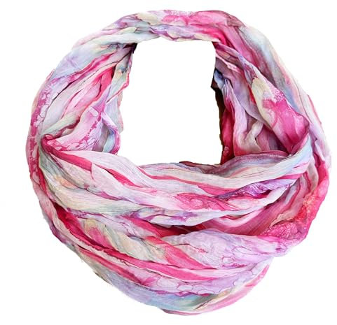 J26 Streifen Seide Glitzer Gold Fäden Sommer Frühling Loop Verlauf Regenbogen Rainbow Silk Uni Rundschal Schlauchschal Stola Schal leicht (Verlauf Pink#)