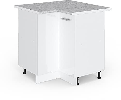 Vicco Eckschrank für Hausrat R-Line, Weiß Hochglanz, 75.6 cm mit Tür, mit Arbeitsplatte