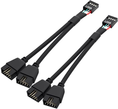 OwlTree 2 Pack Motherboard USB 2.0 to Dual 9 Pin Extension, USB Header Splitter for Internal Computer Motherboard (Braided Black)