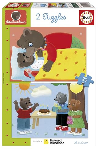 Educa - Set mit 2 Puzzles für Kinder mit 20 Teilen. Kleiner Braunbär | Maße einmal montiert: 28 x 20 cm. Bestehend aus großen Teilen, perfekt verarbeitet. +4 Jahre (19880)