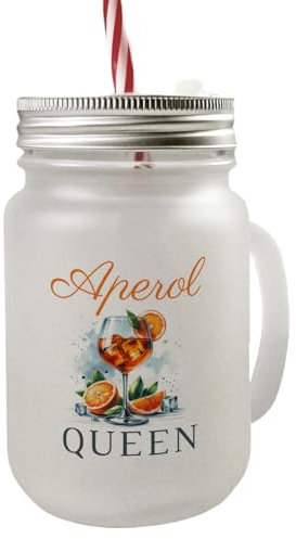 speecheese Aperol Queen Mason Jar Henkel Trinkglas mit Deckel Cocktail-Liebhaber Sommergetränk Bitterer Orangenlikör Alkohol Aperitif