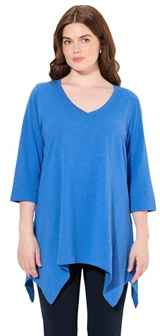Ulla Popken Damen große Größen Übergrößen Plus Size Shirt, Zipfelsaum, V-Ausschnitt, 3/4-Arm, Biobaumwolle