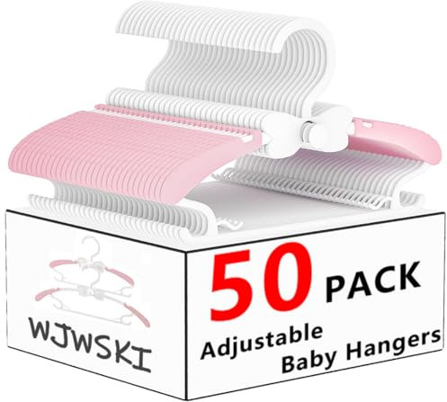 WJWSKI Perchas Bebe, Juego de 50 Perchas Bebe Apilables con Ganchos de Mariposa,Escalable Perchas Niños,Plástico & Antideslizantes Perchas Bebe Recien,Ahorro de Espacio (Rose+ Blanco)