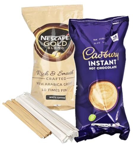 Delicious Instant Hot Chocolate and Arabic Coffee Cup Drinks Bundle - Rich Arabica Gold Blend, Velvety Hot Chocolate -12 Cups with Individually Wrapped Wooden Stirrers