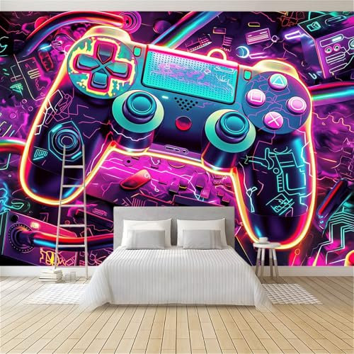 Mural Wallpaper Neon Game Console 350x256 cm Wall Mural Photo Wallpaper, Non-Woven HD Art Print Fleece Wall Mural Decoration Poster, for Bedroom Living Room TV Backdrop
