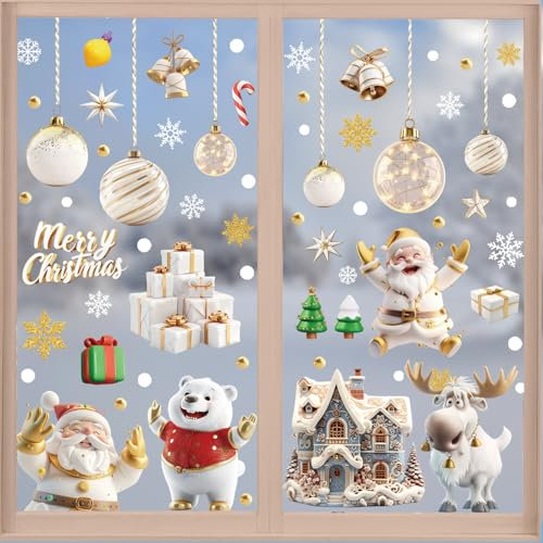 Stickers Noel Fenetre Réutilisable Decoration Noel Fenetre Electrostatique 192 Flocon de Neige Autocollant Noel Fenetre Réutilisable Decoration Noel Fenetre Electrostatique PVC Autocollant