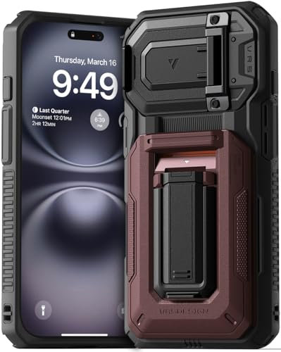 VRS DESIGN Origin Schutzhülle für iPhone 16 (2024), robust, halbautomatisch, 3 Kartenfächer, Standfunktion, 3 Karten, Metallic-Rot