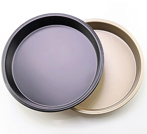 2 Pcs Black and Gold Pizza Pan, 8 Inch Round Iron Skillet with Nonstick Coating for Cooking and Baking Pizza, Cookie, Roast Meat, Baking Cake, Bread and other Foods (8 Inch)