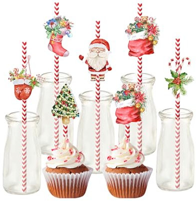 Chirstmas Paper Straws,24pcs Party Straw Santa Claus Pattern Drinking Straws Paper Cocktail Straws for Restaurant Home Bar Chirstmas Party Juice Coffee Cold Drink Accessories（Red）