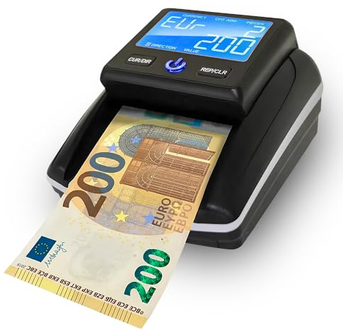 Rilevatore e Conta Banconote Portatile Senza Fili – Verifica Banconote False con 7 Controlli, Display LCD, Aggiornabile via USB, Batteria Inclusa, Testato al 100% per Euro