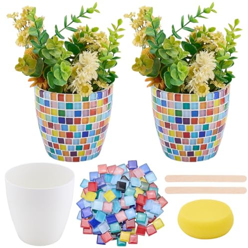 WEBEEDY 2 Sets DIY Vase Mosaic Making Kit Small Flower Vase Mosaic Kit for Adults Beginners DIY Colorful Glass Mosaic Tile Kit Make Your Own Vase Set for Indoor Outdoor Plant Handmade Art Craft Gifts