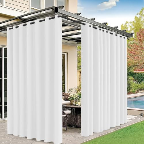 M METERXITY Outdoor Curtains for Patio Waterproof, 150W x 84L Inch Heavy Gazebo Curtains for Outdoor Patio, Porch, Sunlight [White, Grommet Top]