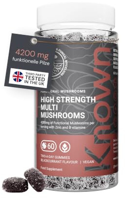 Gummies Multi-Funghi Alta Concentrazione – Con Criniera di Leone, Reishi, Chaga, Maitake, Cordyceps, Tremella – Gusto Ribes Nero – 60 Gummies Vegani (30 Giorni)
