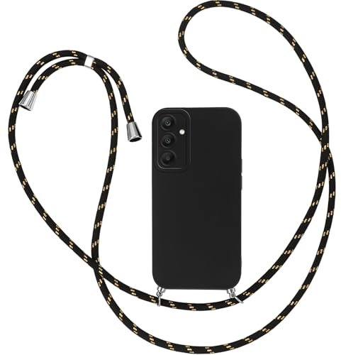 Knrlqim Coque avec Cordon pour Samsung Galaxy A25 5G,Protection Antichoc Collier Lanière,Étui Housse Portable Lanyard Case pour Samsung A25 5G 6.5 Arrière Givrée Anti-Traces de Doigts,Or Noir