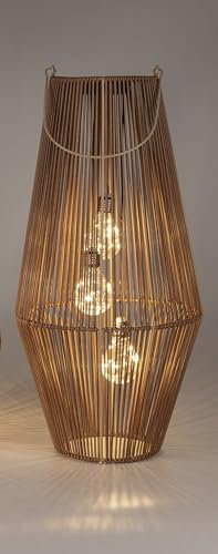 Dekorative Laterne in Rattan-Optik 24x45cm mit 3 Solar-Birnen, aus Metall gefertigt und mit naturfarbenen Kunststoff-Bändern bespannt,1 Stück Lieferumfang