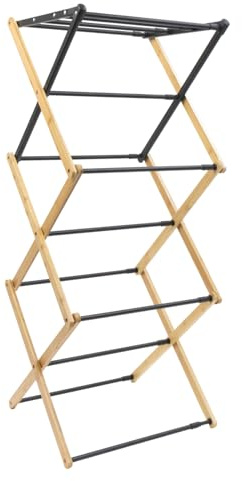 JVL Bamboo Extendable 3 Tier Concertina Clothes Airer, Brown, Iron