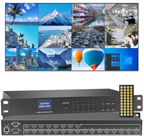 ICUIXIAN 8x16 HDMI Matrix Switch 4K@30Hz mit RS232-, IR- und Web-GUI-Steuerung – Rackmount HDMI Matrix 8x16, unterstützt EDID, HDCP, Dolby Digital, DTS-HD Hauptaudio-Übertragung, 16 HDMI Splitter