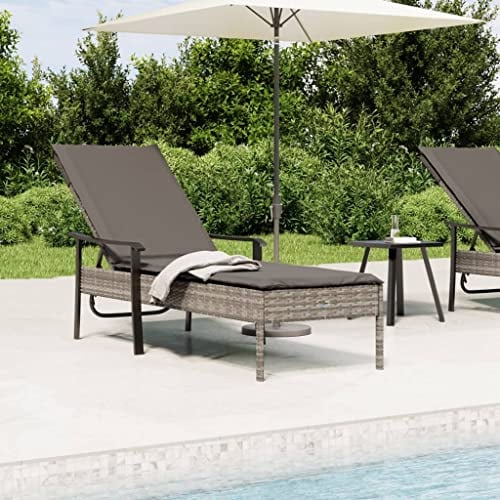 YuuSsea Sonnenliege Grau Poly Rattan mit Auflage, verstellbare Rückenlehne, pulverbeschichteter Stahlrahmen, 198x66x98 cm, Bequeme Gartenliege für Outdoor Patio