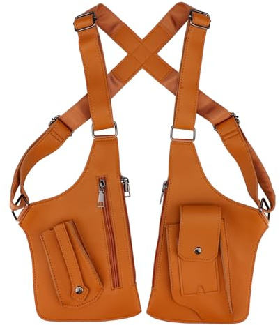 Sinbana Unterarmtasche für Herren, Premium-Leder Doppelte Unterarmtasche Schultertasche mit Verstellbarem Riemen Diebstahlschutz (Hellbraun)
