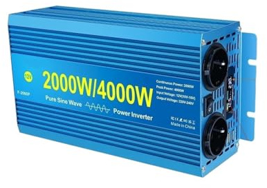 Transformateur Onduleur Sinusoïdal Pur 2 Prises pour Congélateur/Bouilloire/Ventilateur Alimentation Électrique Domestique 4000 W Onduleur(12V,220V Universal,5000W Peak)