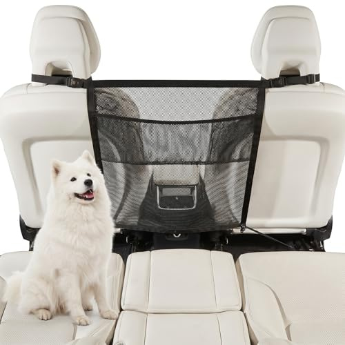 Umllpet Griglia per Cani per Auto con Tasche portaoggetti 69x57cm, Rete divisoria Universale in Nylon, barriera di Sicurezza per Sedile Posteriore e Anteriore