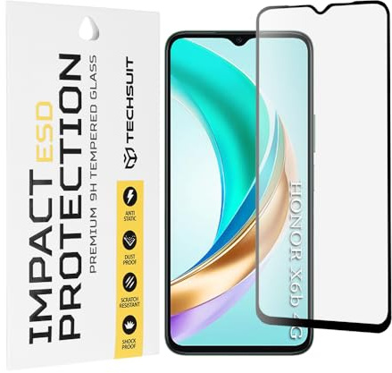 Techsuit Displayschutzfolie für Honor X6b Gehärtetes Glas mit Antistatisch, Staubabweisend, Vollständige Abdeckung, Stoßschutz, Oleophobe Beschichtung, Anti Fingerabdruck, Blasenfrei, ESD