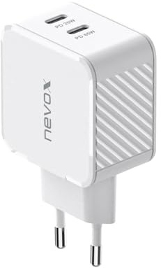 NEVOX 65W GaN Ladegerät Dual USB-C Power Delivery – Schnellladegerät Netzteil mit 2 USB-C Ports für MacBook, iPhone, Samsung Galaxy, iPad, Google Pixel, Notebook & Tablet