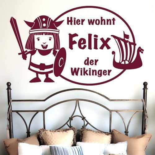wandtattoo-factory Kleiner Wikinger mit Wunschnamen 90x55cm - Farbe: Grau