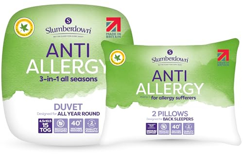 Slumberdown Anti Allergy All Seasons 15 Tog Single Duvet - 4.5 Tog Summer Plus 10.5 Tog All Year Round 3 in 1 Combination Quilt, 2 Pillows - Soft Cover, Machine Washable, Size (135cm x 200cm)