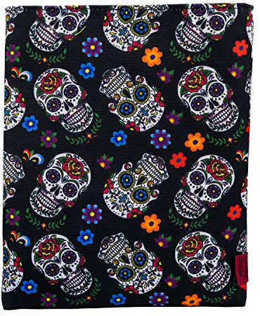 LParkin, Buch-Umschlag, buntes Totenkopf-Design, Größe M, Geschenkidee M, 27,9 x 21,6 cm, Geschenke für Buchliebhaber