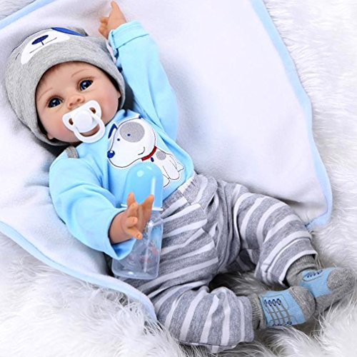 ZIYIUI Reborn Baby Puppe 22 Zoll 55cm Lebensecht Weiches Silikon Vinyl Babypuppe Wie Echtes Baby Silikon Baby Junge Handgemachte Reborn Babys
