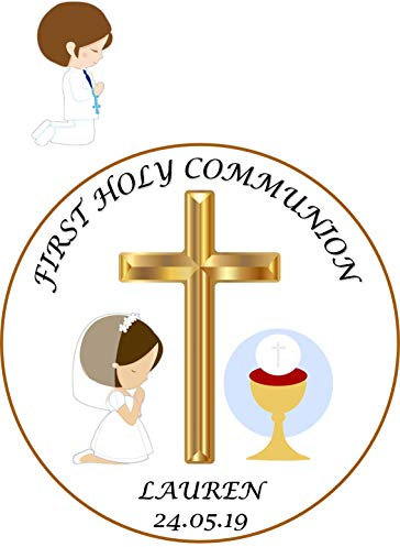 First Holy communion circle round edible cake topper Boy or Girl (Wafer)