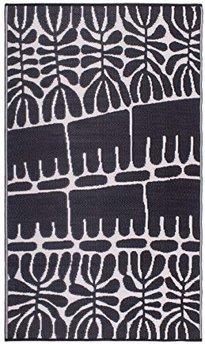 FAB HAB - Outdoor-Teppich - wetterfest, farbecht, wendbar - recycelter Premium-Kunststoff - Tribal, Schwarz & Weiß - Terrasse, Garten, Balkon, Flur - Kunststoffteppich Serowe - Schwarz - 90 x 150 cm