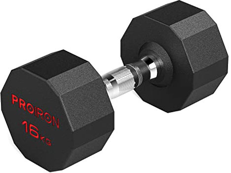 PROIRON Geruchlose Hexagon Hanteln Mit Stahlkern, Kurzhanteln 12-seitiges Einzigartiges Design Langlebig und Strapazierfähig für Das Tägliche Krafttraining 16Kg x 1