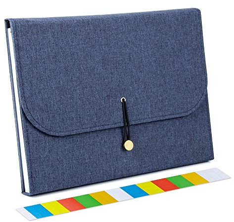 Uquelic Dokumentenmappe, ausziehbar, aus Oxford, mit 13 Taschen, Briefformat, A4, Akkordeon, Dokument (blau)