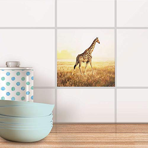 Fliesenaufkleber für Küche und Bad I Fliesen Folie Sticker wiederablösbar I Fliesen renovieren - Fliesen zum Aufkleben für Bad- und Küchenfliesen I Design: Savanna Giraffe