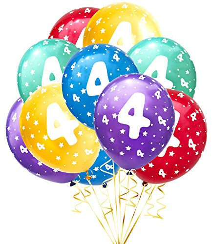 Oblique Unique® 10 Luftballons mit Zahlen Happy Birthday für Kinder Geburtstag Feier Party Deko Geburtstagsdeko Ballons Bunt (Nr. 4)