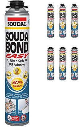 6 x Soudabond Easy Bonding PU Adhesive Soudal Gun Grade Foam Based Fixing Plasterboard Panels