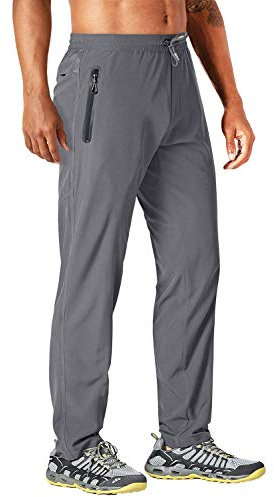 MAGCOMSEN Mens Lightweight Trousers Summer Spring Outdoor Breathable Running Pants with Pockets Quick Dry Stretch Work Trousers with Adjustable Drawstring Dark Grey