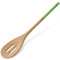 Tasty Wooden Slotted Serving Spoon, Spoon Ladle with Green Handle, Cooking Spoon for Serving Food, Wooden Kitchen Utensil, Dimensions: 30x5.5cm, Colours: Light Brown and Green