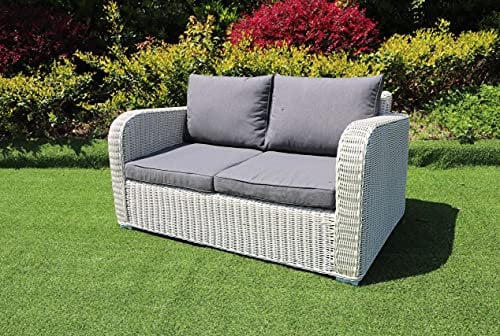 LEBENSwohnART 2er Lounge Sofa VITA Eierschalenweiß Polyrattan Gartenmöbel Couch Gartensofa
