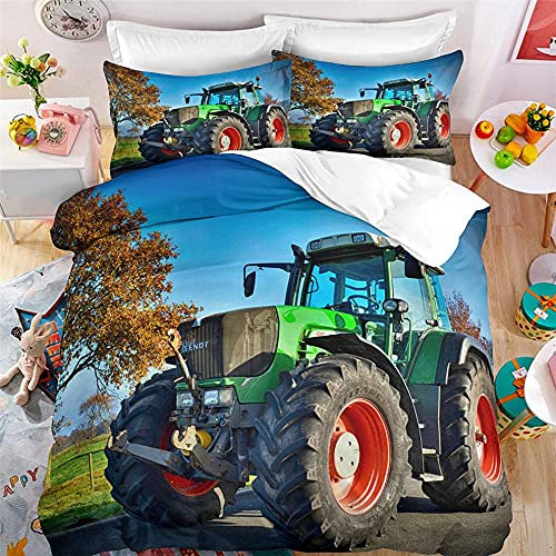 yusanbaihuodian 3D Druck Bettwäsche Set Bettwäsche Set Traktor Einzeln (135x200 cm), 2er Set 1 Stück Bettbezug + 1 Stück passender Kissenbezug