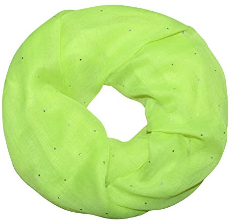thb Richter Damen Glitzerschal Schlauchschal Loopschal Einfarbig Uni Sommerschal mit Glitzer Strass Loop Tuch Tücher Schals (Strass - Neon Gelb)