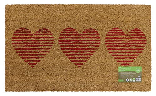 JVL Eco-Friendly Latex Backed Coir Door Mat, Three Hearts, Natural, 45 x 75 cm Approx., 02-884