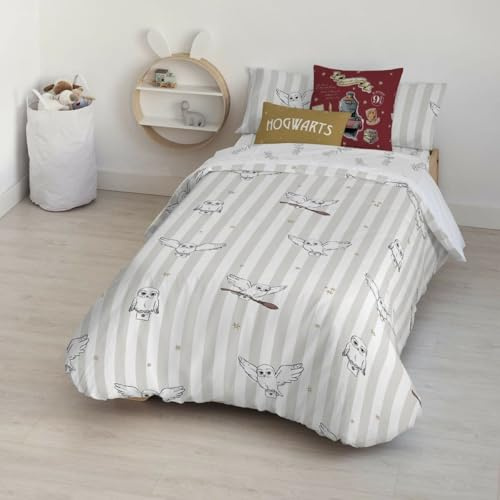 Belum | Bettbezug mit Knöpfen, 100% Baumwolle, Modell Hedwig Flying Bett mit 80 cm Breite (140 x 200 cm); Bettbezug, leicht und bequem, offizielles Lizenzprodukt